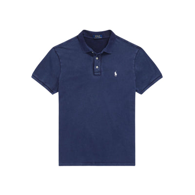 Blue men's polo shirt with three buttons
