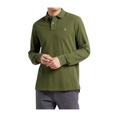 Green men's polo shirt with long sleeves