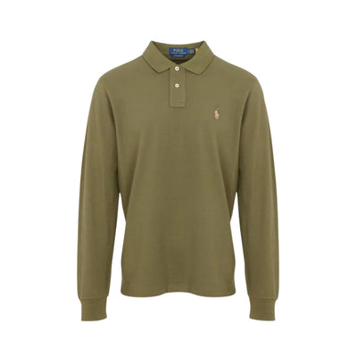 Green men's polo shirt with long sleeves