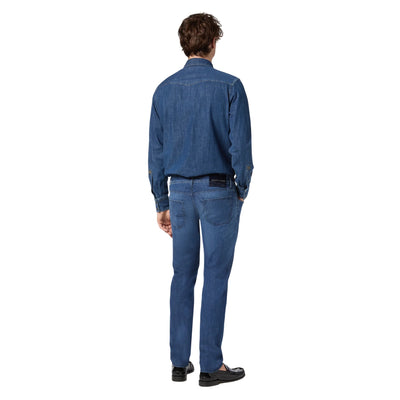 Jeans Uomo Nick in denim power stretch blu scuro modello retro