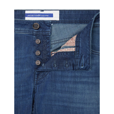 Jeans Uomo Nick in denim power stretch blu scuro dettaglio chiusura