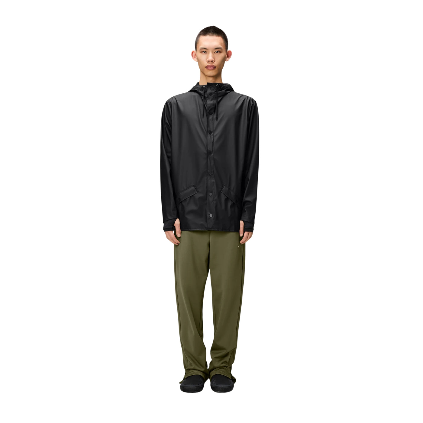 Impermeabile Unisex Jacket con bottoni Nero modello frontale