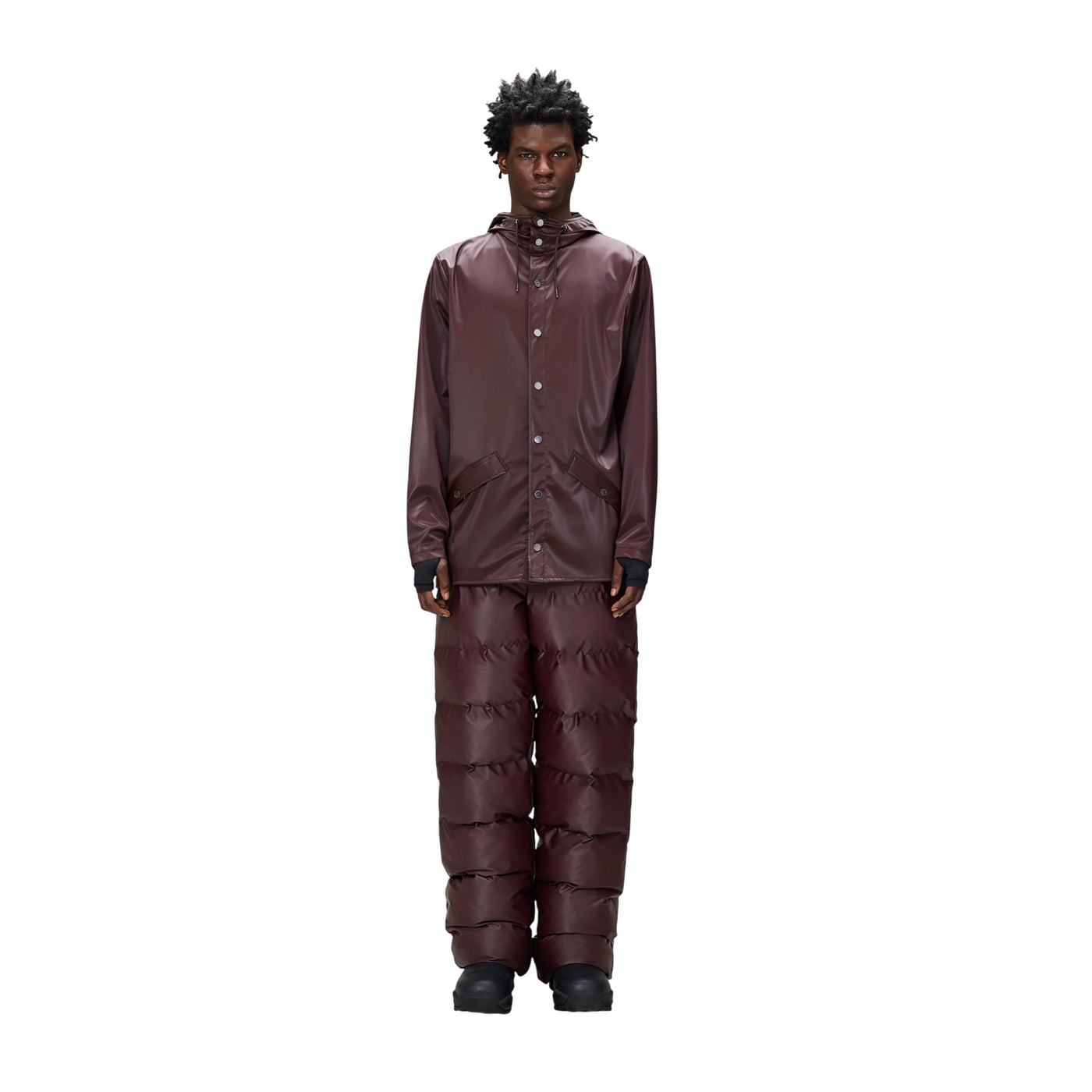 Impermeabile Unisex Jacket con bottoni Bordeaux modello frontale