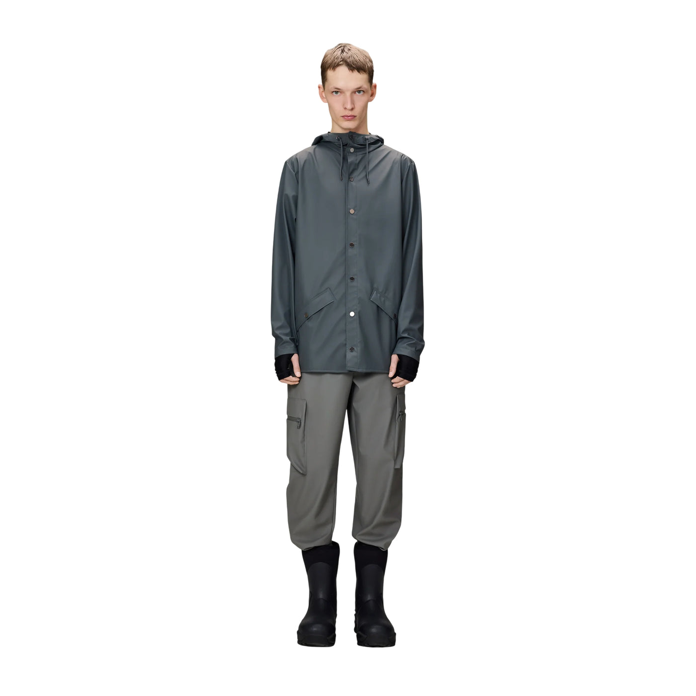 Impermeabile Unisex Jacket con bottoni Blu modello frontale
