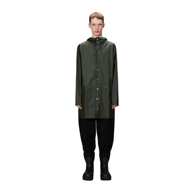 Impermeabile Unisex Lungo tinta unita verde scuro modello frontale
