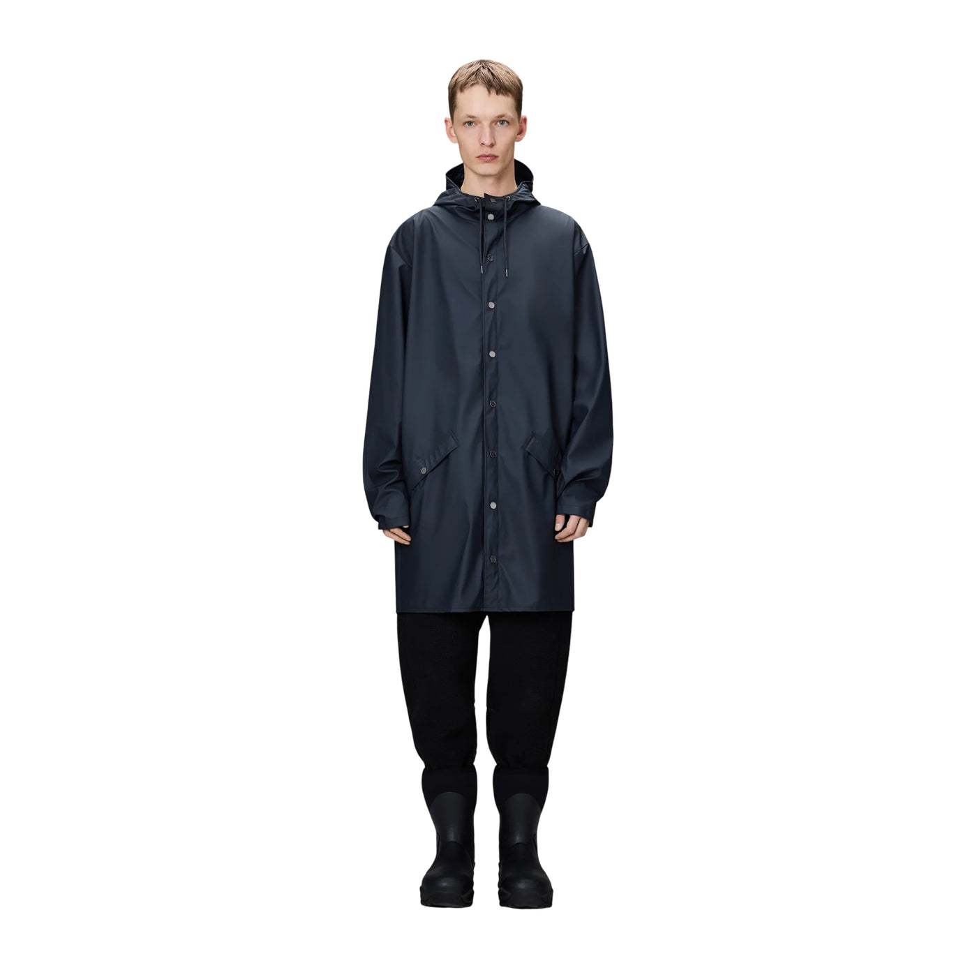 Impermeabile Unisex Lungo tinta unita navy modello frontale