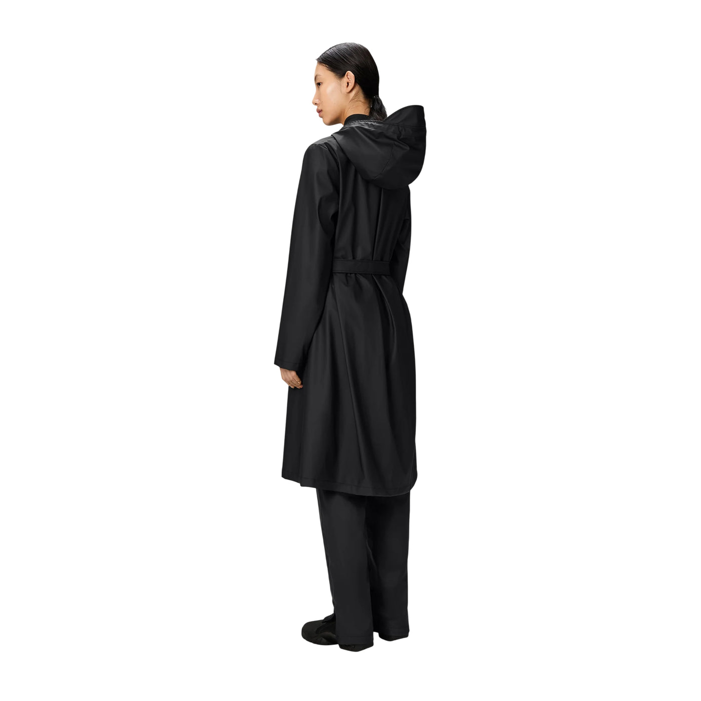 Impermeabile Donna trapezoidale con cinta Nero modella retro
