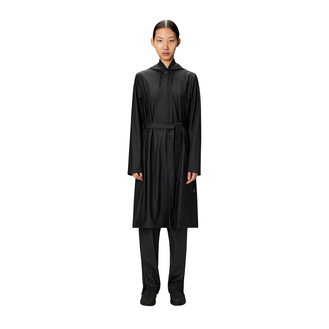Impermeabile Donna trapezoidale con cinta Nero modella frontale