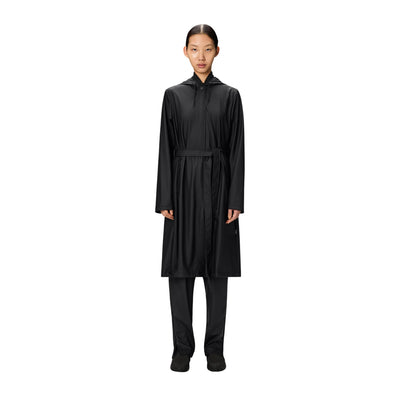 Impermeabile Donna trapezoidale con cinta Nero modella frontale