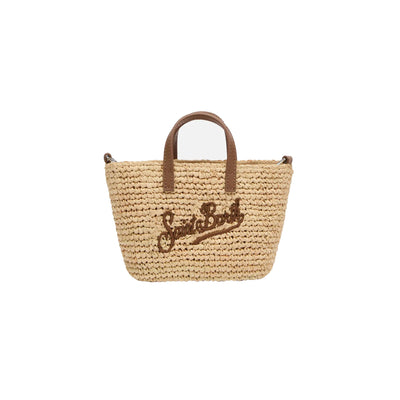 Mini Borsa Raffia City Beige con manici in pelle