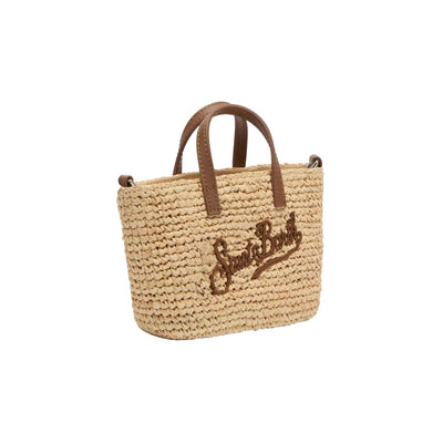 Mini Borsa Raffia City Beige con manici in pelle