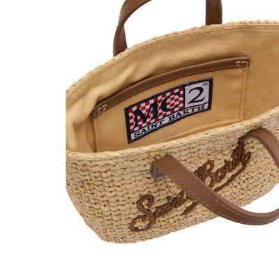 Mini Borsa Raffia City Beige con manici in pelle interno