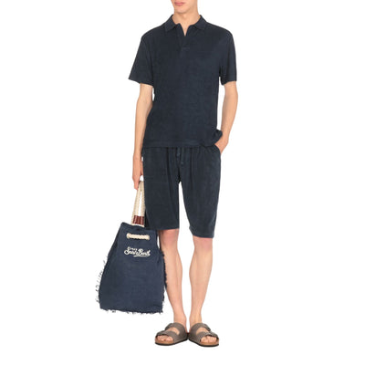 Bermuda Uomo in spugna Blu navy modello frontale