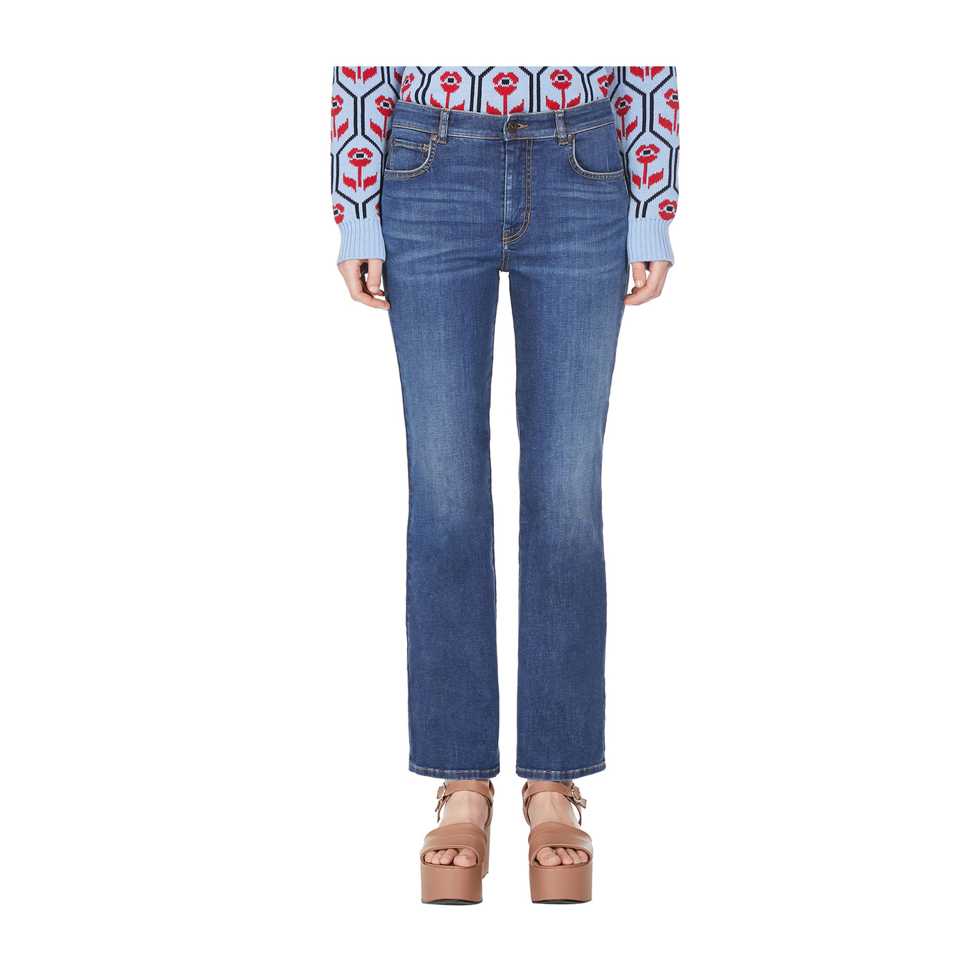 Jeans Donna Cropped in Denim comfort  modella frontale