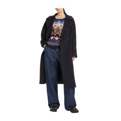 Cappotto Donna in lana con cintura Blu  modella frontale