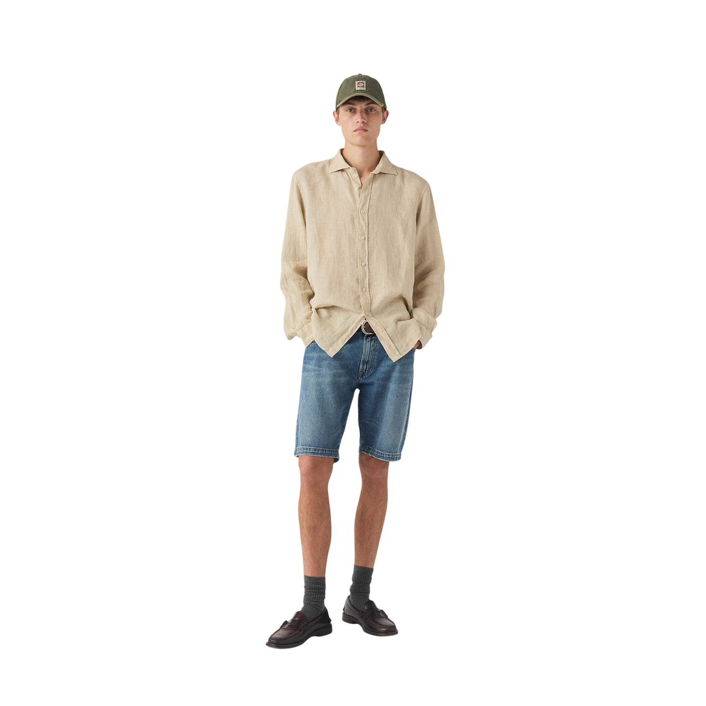 Bermuda Cult Uomo in Denim Mykonos modello intero frontale