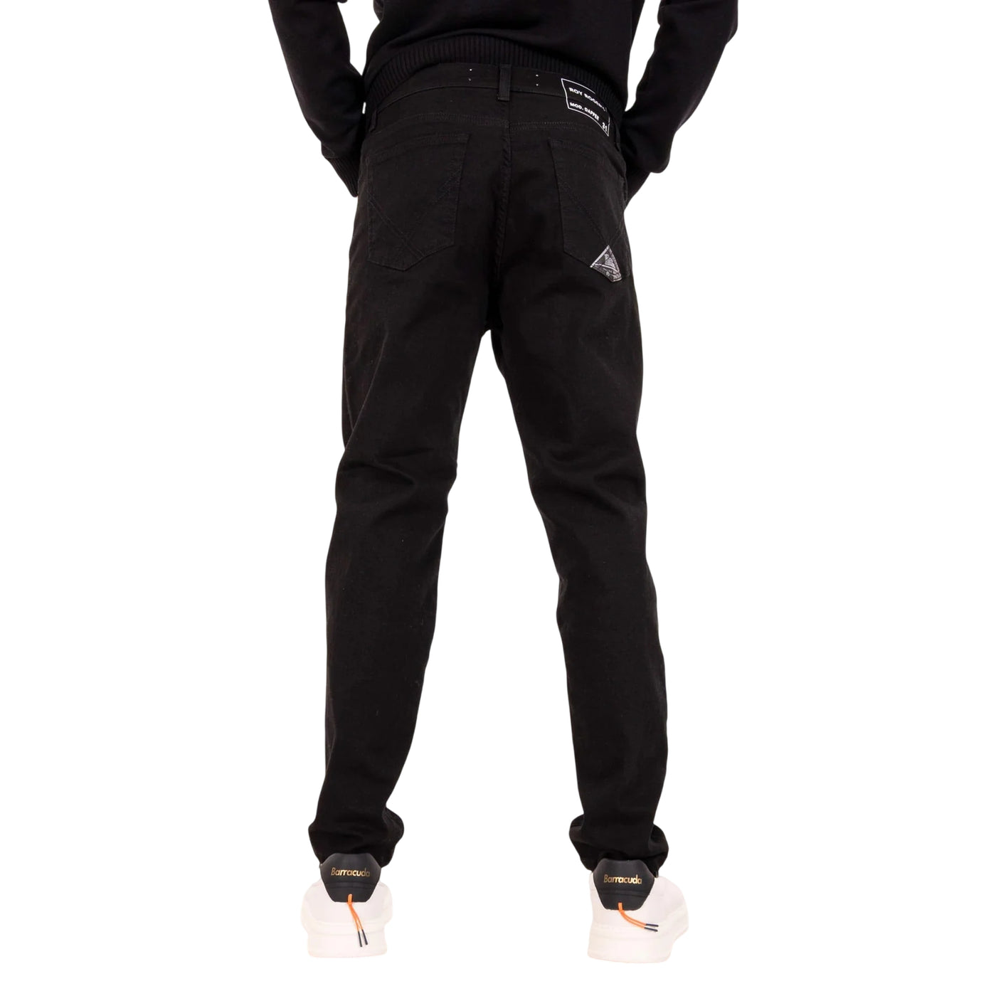 Jeans Uomo in denim di cotone dal lavaggio nero, con etichetta posteriore 