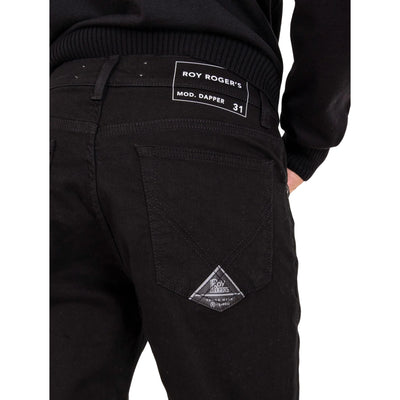 Jeans Uomo in denim di cotone dal lavaggio nero, con etichetta posteriore 