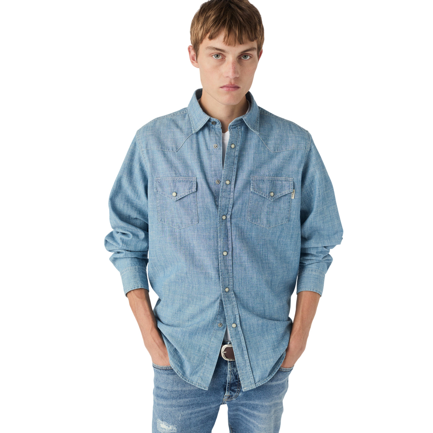 Camicia Martin Uomo in Denim Chambray modello forntale