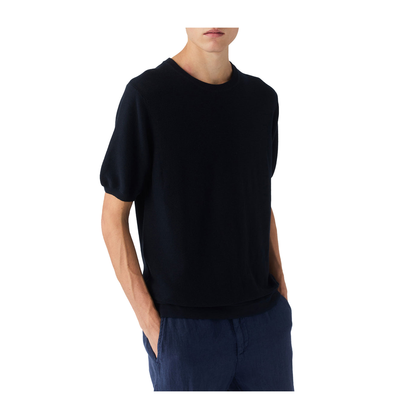 T-shirt Uomo in crepe tinta unita navy  modello frontale