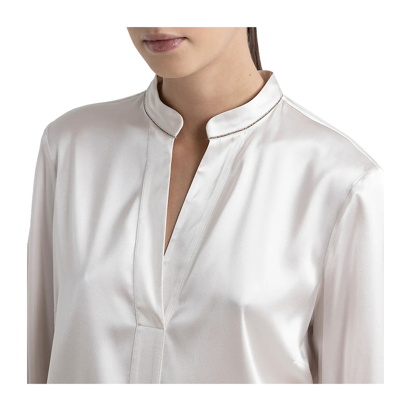 Camicia Donna in raso di seta lucido dettalio