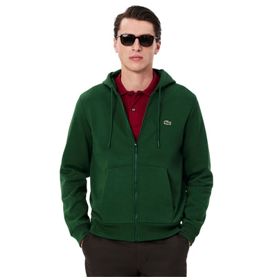 Felpa Uomo con cappuccio e zip Verde modello frontale