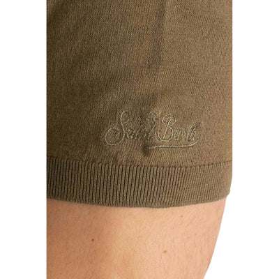 Polo Sloan Uomo in maglia senza bottoni Verde militare dettaglio ricamo