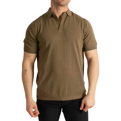 Polo Sloan Uomo in maglia senza bottoni Verde militare modello frontale