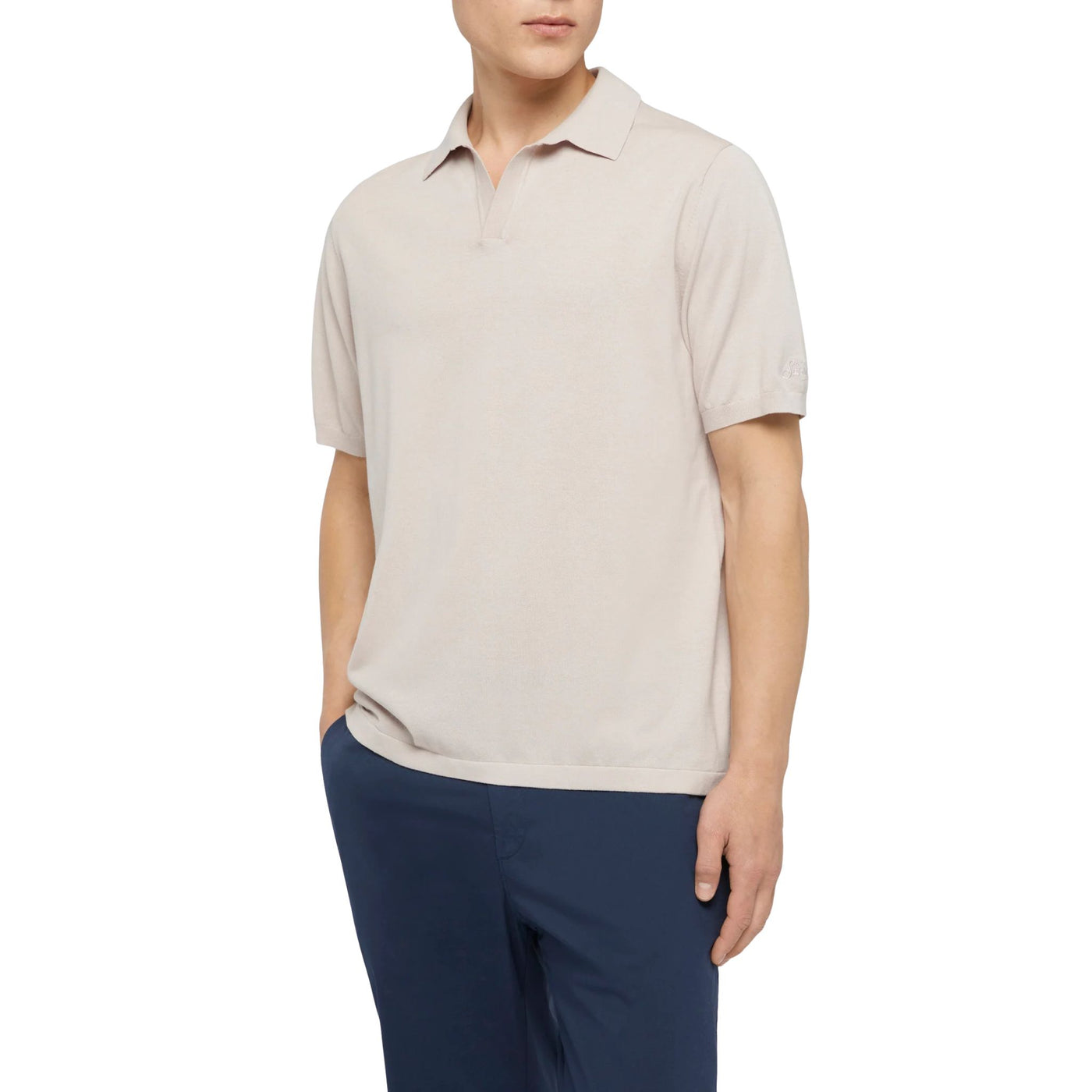 Polo Sloan Uomo in maglia senza bottoni Beige modello frontale
