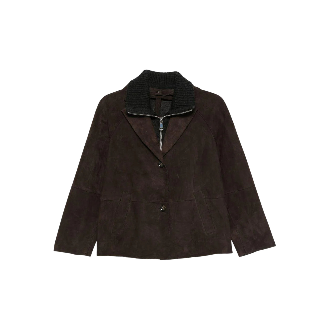 Giubbino Donna in camoscio, monopetto, con pettorina a collo alto