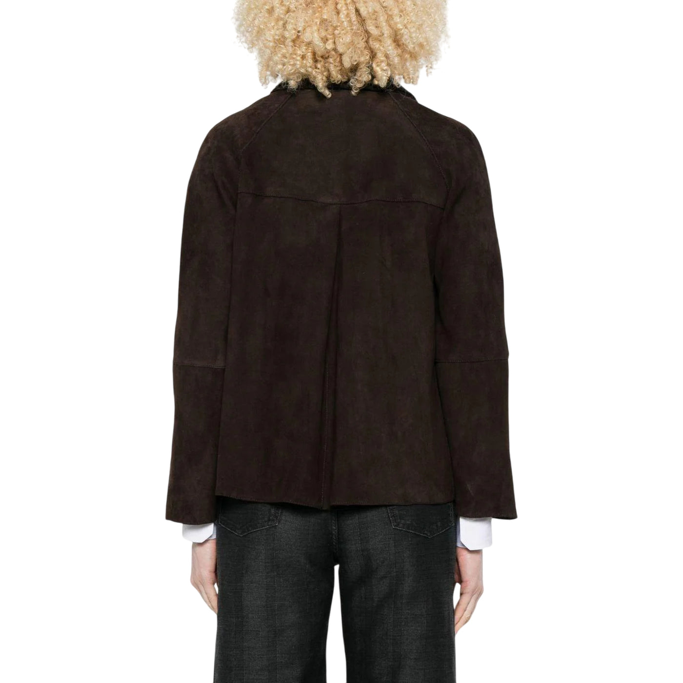 Giubbino Donna in camoscio, monopetto, con pettorina a collo alto