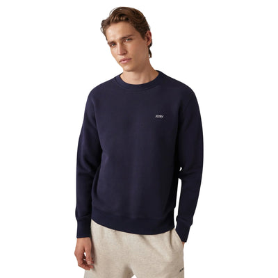 Felpa Uomo girocollo blu scuro con logo ricamato modello frontale