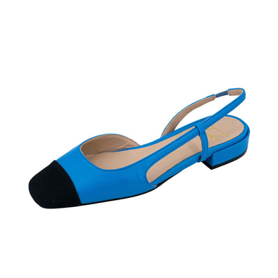 Ballerina Donna Blu in pelle con laccetto elasticizzato