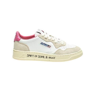 Sneakers Donna bianche con dettagli rosa e con scritta nera sulla suola