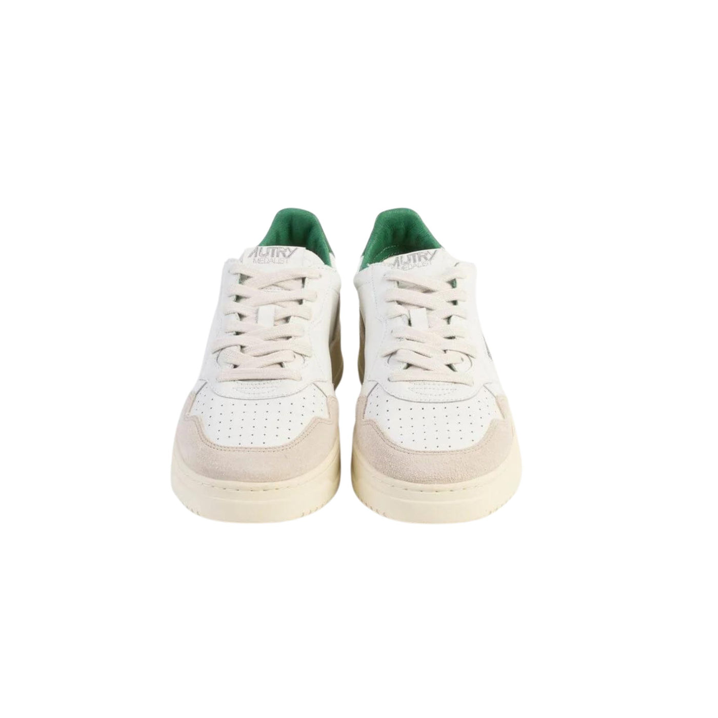Sneakers Uomo Bianche con dettaglio verde e dettagli scamosciati e con punta traforata