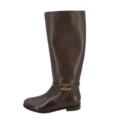 Women's leather boots with gold logo