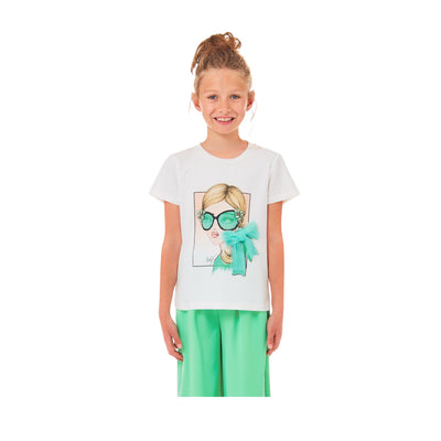Girl's T-shirt with print and bow