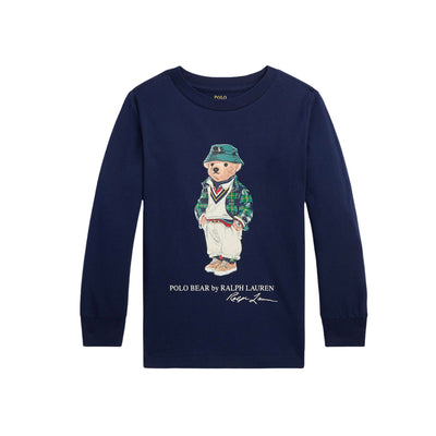 T-shirt a maniche lunghe da bambino con stampa Bear, Polo Ralph Lauren, Blu, fronte