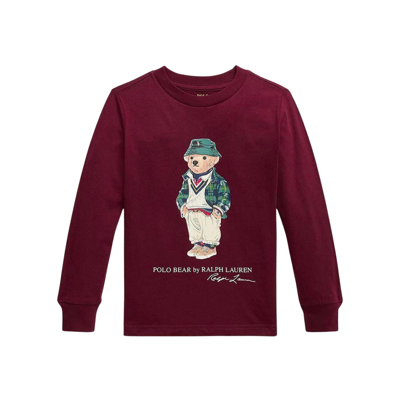 T-shirt a maniche lunghe da bambino con stampa Bear, Polo Ralph Lauren, Uva, fronte