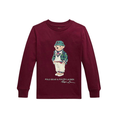 T-shirt a maniche lunghe da bambino con stampa Bear, Polo Ralph Lauren, Uva, fronte