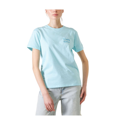 T-shirt Donna celeste con scritta ricamata frontale