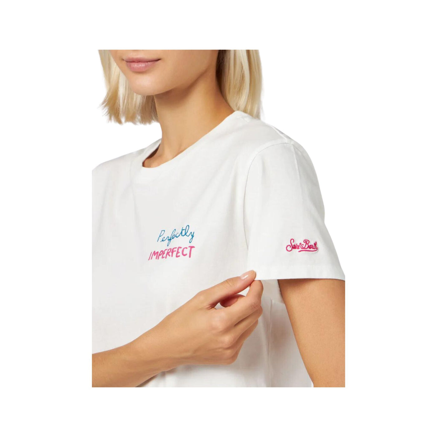 T-shirt da donna bianca dettaglio manica