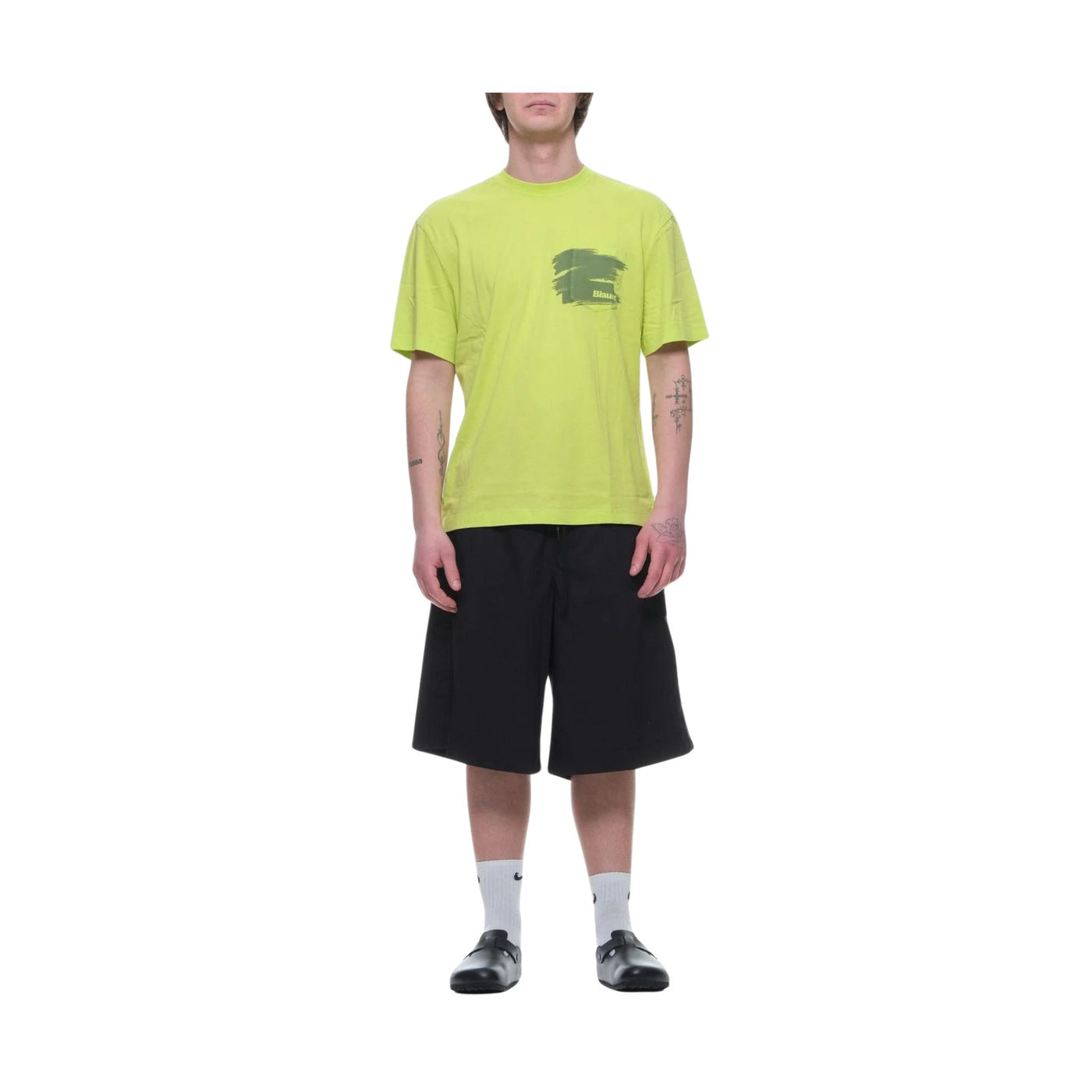 T-shirt Uomo con Tasca sul petto verde fluo frontale