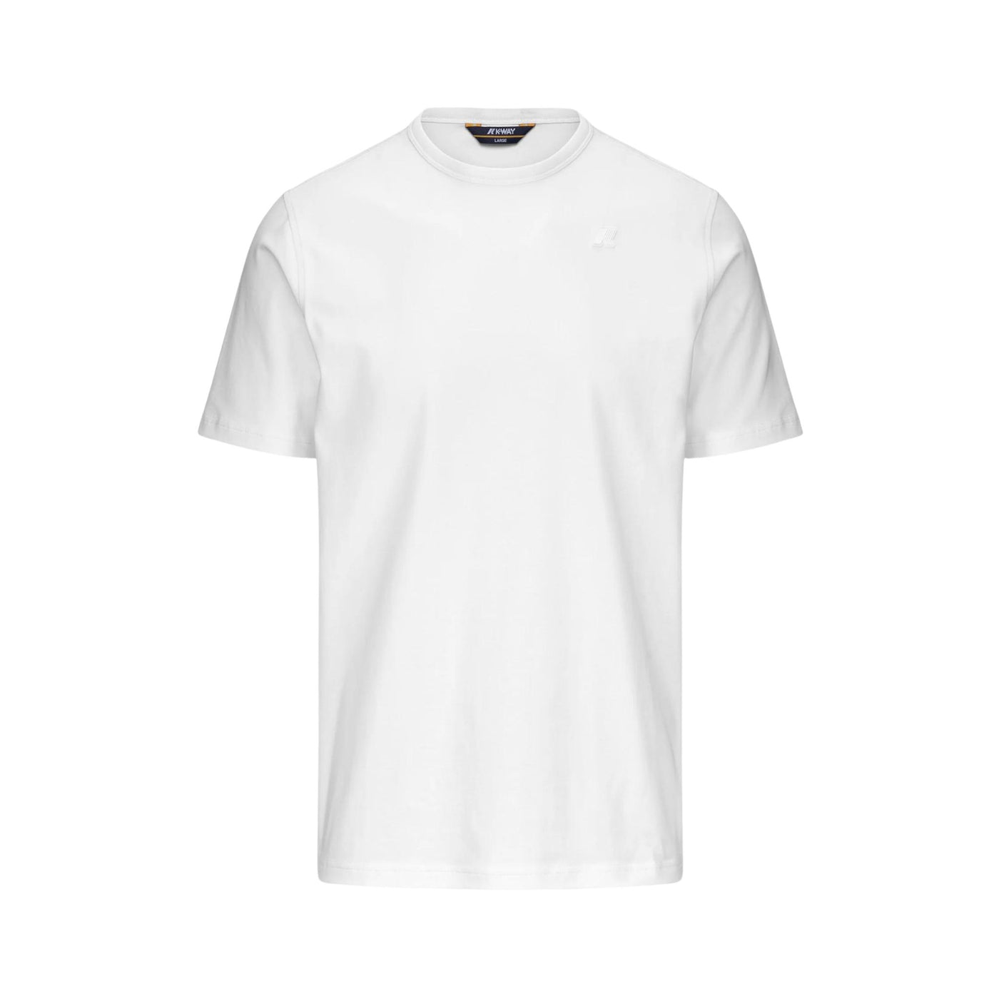 T-shirt in cotone stretch con maniche corte e girocollo e logo ricamato sul petto tono su tono
