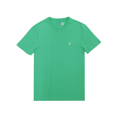 T-shirt in tinta unita verde con cavallino sul petto in contrasto