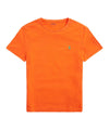 T-shirt in tinta unita arancione con cavallino sul petto in contrasto