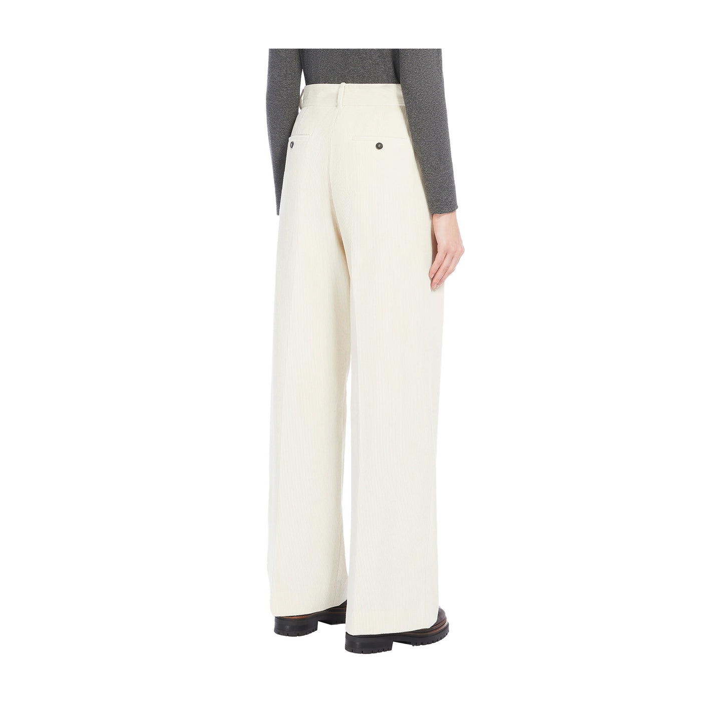 Pantaloni Donna Wide leg in velluto beige modella retro