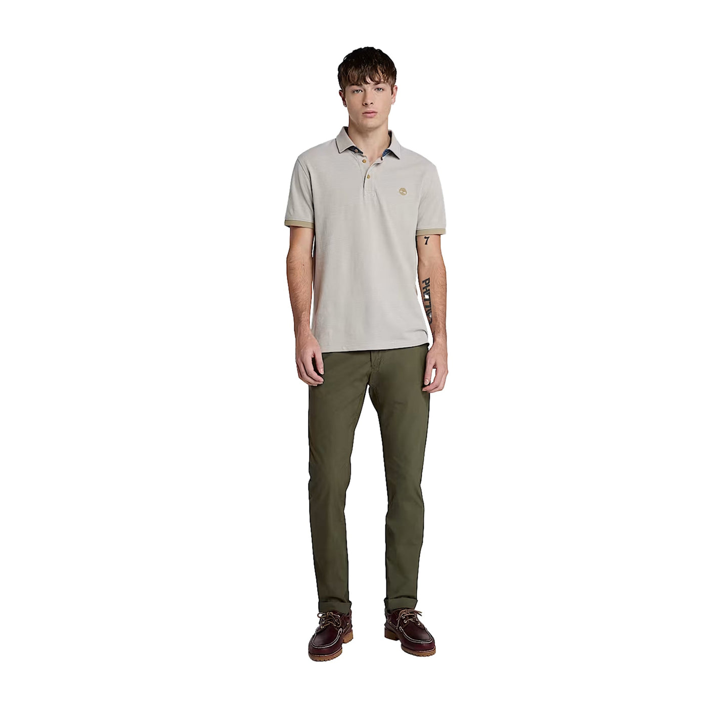 Pantaloni Chino Uomo in Popeline Claremont Verde scuro modello intero frontale