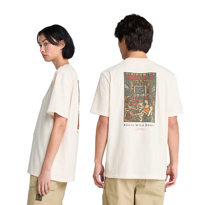 T-shirt Unisex Grafica Boot Lab sul Retro Effetto Lavato modella laterale e modello retro