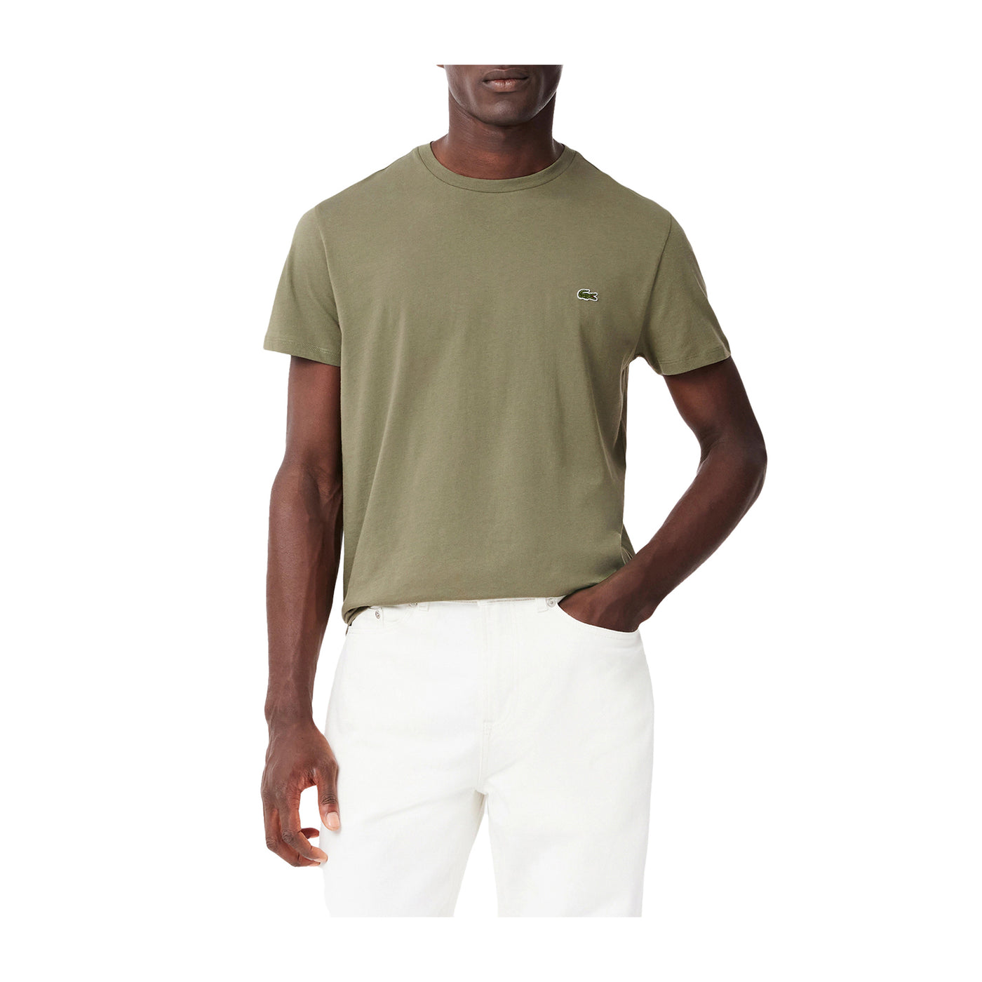 T-shirt Uomo in cotone Pima Verde militare modello frontale